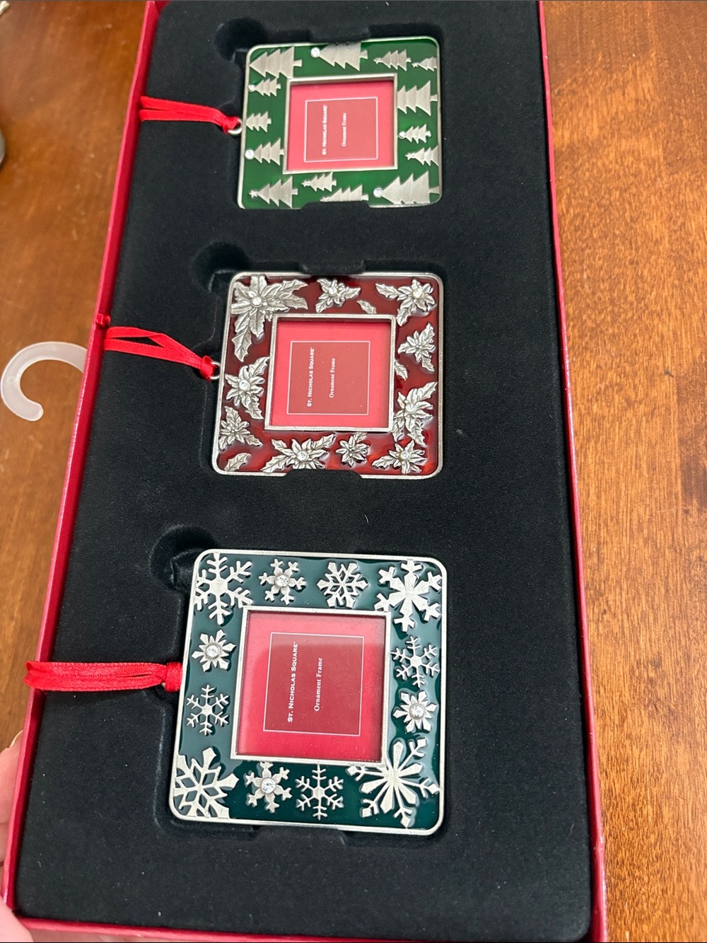 Holiday Photo Frame Ornaments - Red Accents (Set of 3)